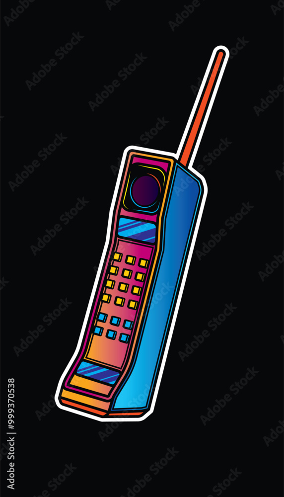 Retro mobile phone with a long antenna. Original vector illustration in ...