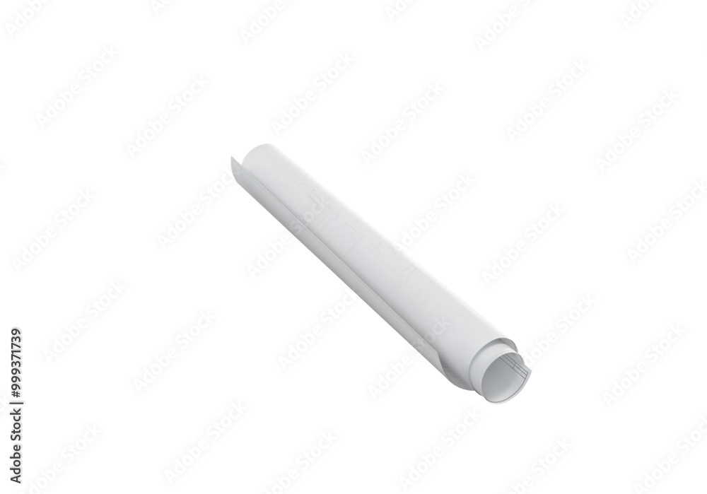 A sheet with a plan drawing is twisted into a tube. Vector illustration A sheet with a plan drawing is twisted into a tube. Vector illustration