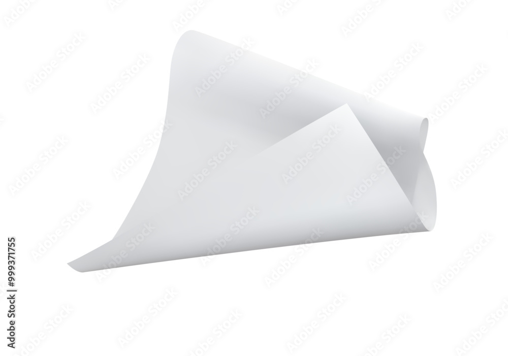 A white sheet flies with a bent edge on a white background. Vector illustration A white sheet flies with a bent edge on a white background. Vector illustration