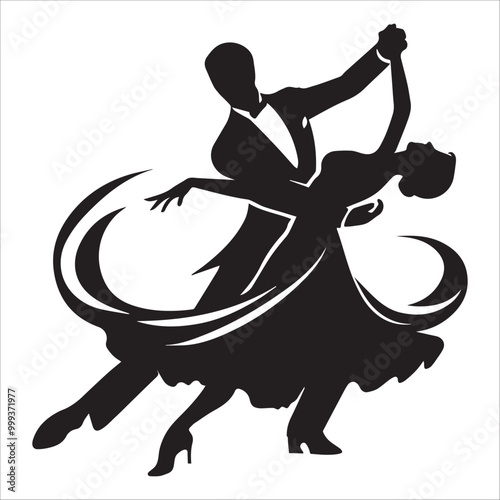 Viennese Waltz dance vector illustration in black and white - Ballroom dance silhouette design
