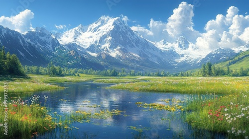 Serene Mountain Lake with Wildflowers