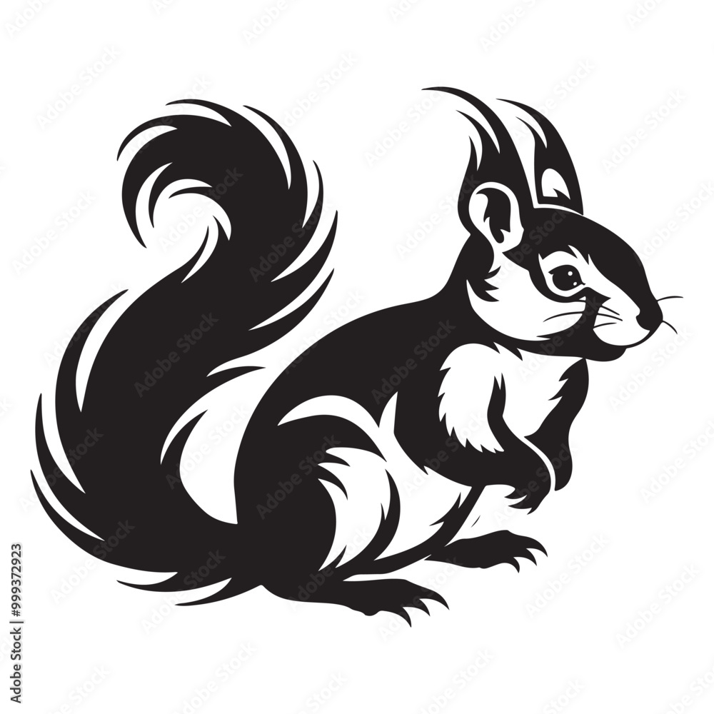 The squirrel black silhouette with white background The squirrel black silhouette with white background