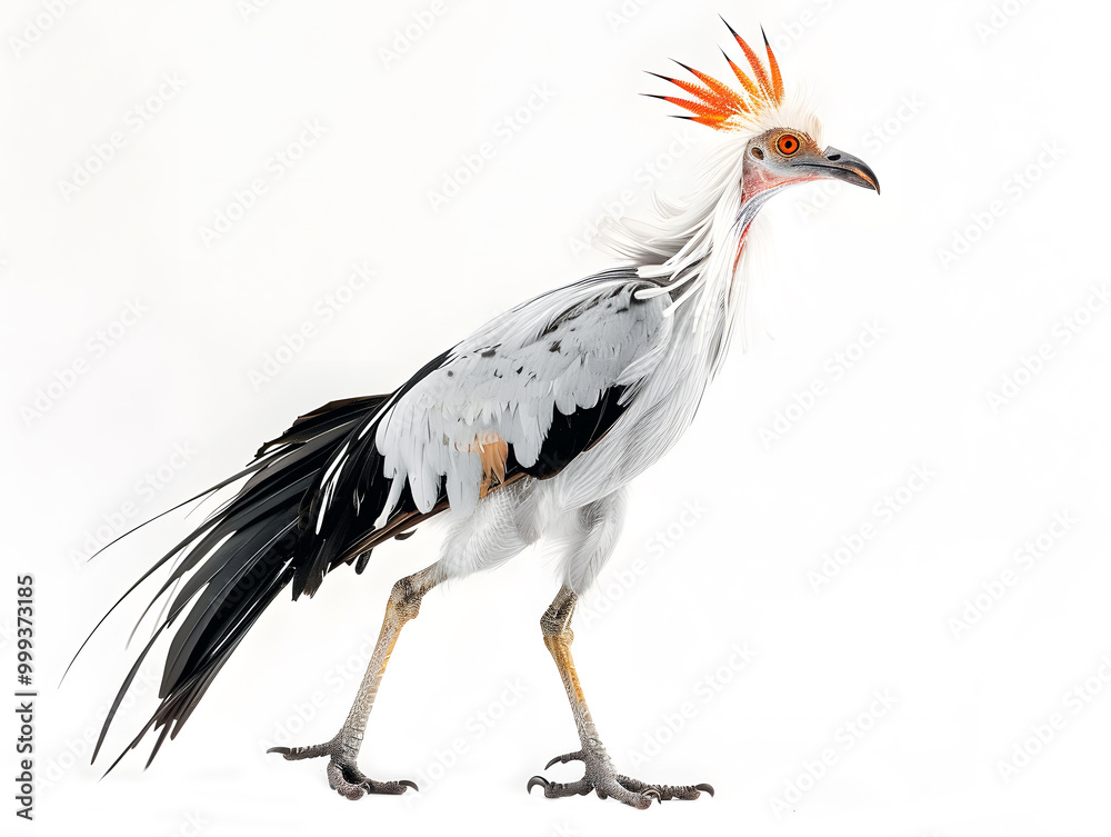 secretary bird standing isolated on white background secretary bird standing isolated on white background