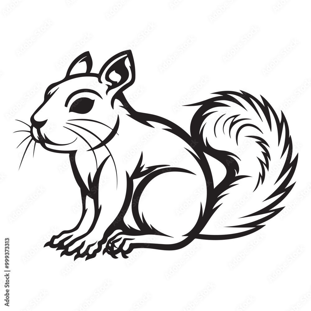 The squirrel black silhouette with white background The squirrel black silhouette with white background