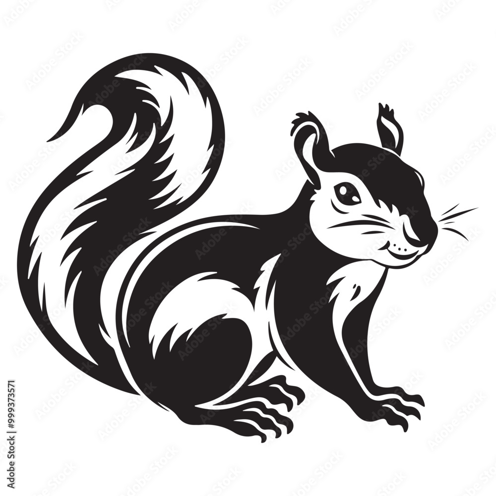 The squirrel black silhouette with white background