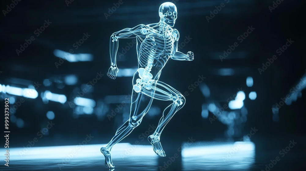 concept of orthopedic technique and joints, graphics of a running person with x-ray