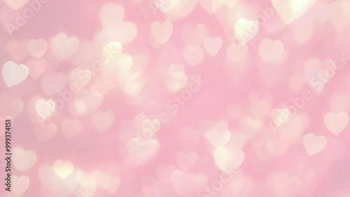 Soft pink background with heart-shaped bokeh lights. Romantic and dreamy atmosphere for Valentine's Day. 4K background material for loop playback