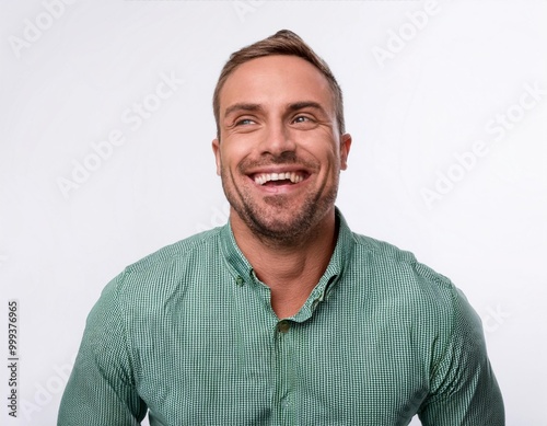 Authentic Man Laughing with Joy Isolated on White Background, Clipping Path, Full Depth of Field