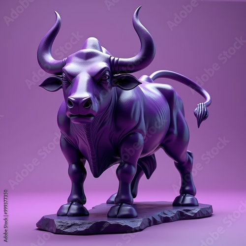 A stylized purple bull sculpture, perfect for representing strength, resilience, and confidence in branding, marketing, or art projects.