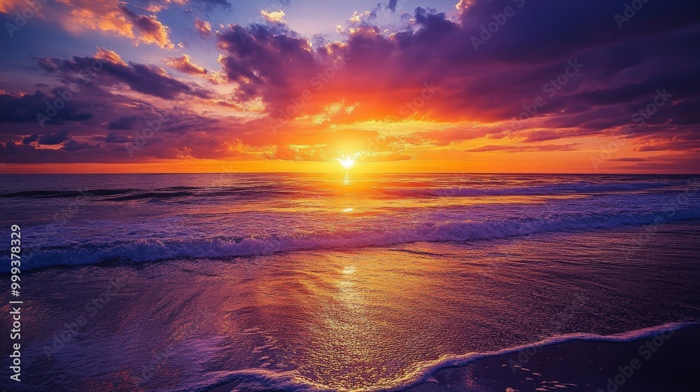 Inspirational quote set against a breathtaking sunset over the ocean, with deep orange and purple hues filling the sky.