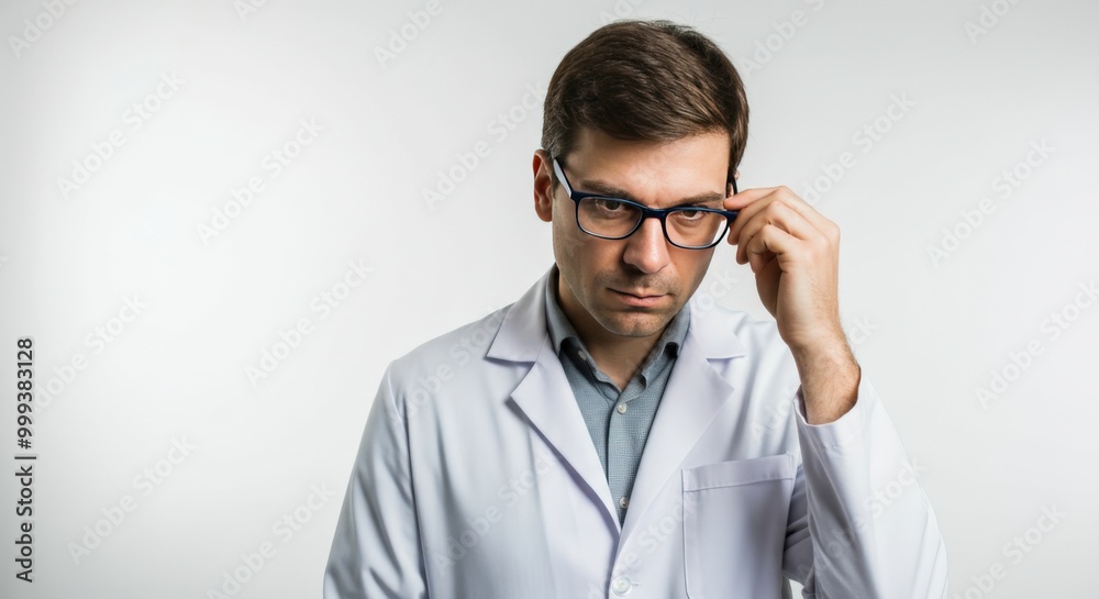 Portrait of a Man in a White Lab Coat, Thinking Portrait of a Man in a White Lab Coat, Thinking