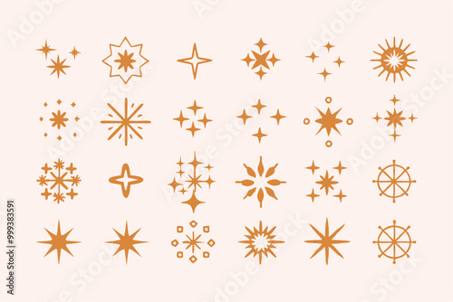 Stars sparkles black set symbols vector illustration