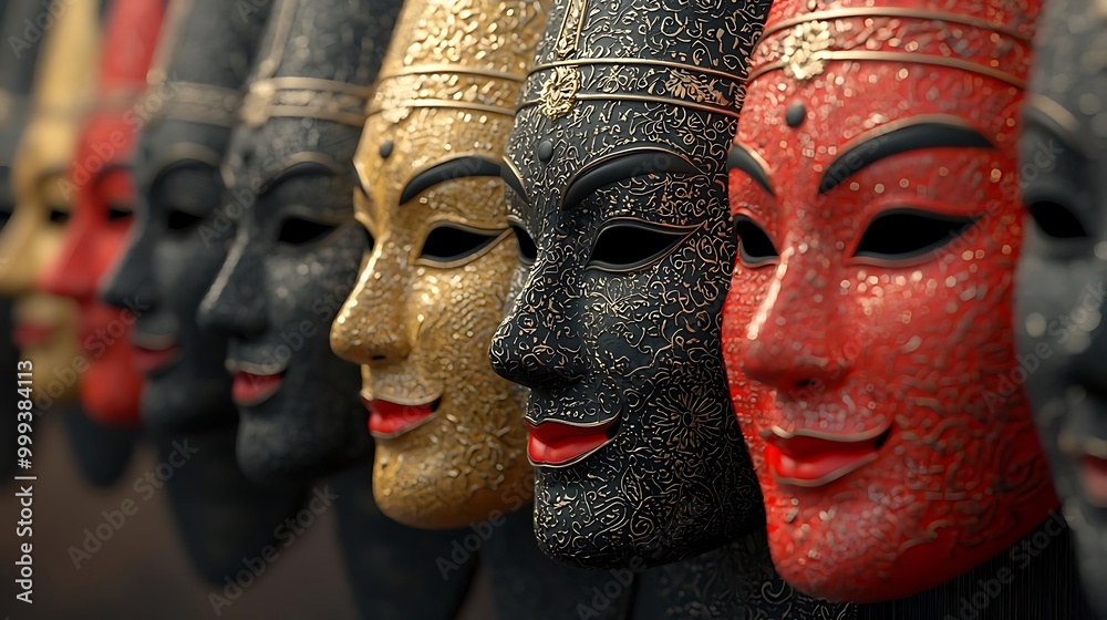 A colorful display of intricate masks showcasing diverse artistic styles and cultural significance. A colorful display of intricate masks showcasing diverse artistic styles and cultural significance.