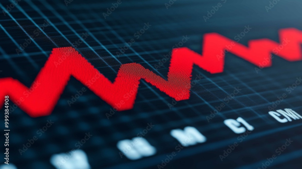 A dynamic image illustrating a downward trend represented by a red zigzag line on a digital graph background. A dynamic image illustrating a downward trend represented by a red zigzag line on a digital graph background.