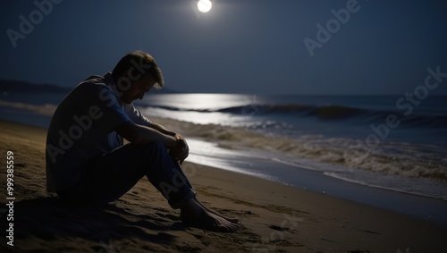 person alon on the beach at night