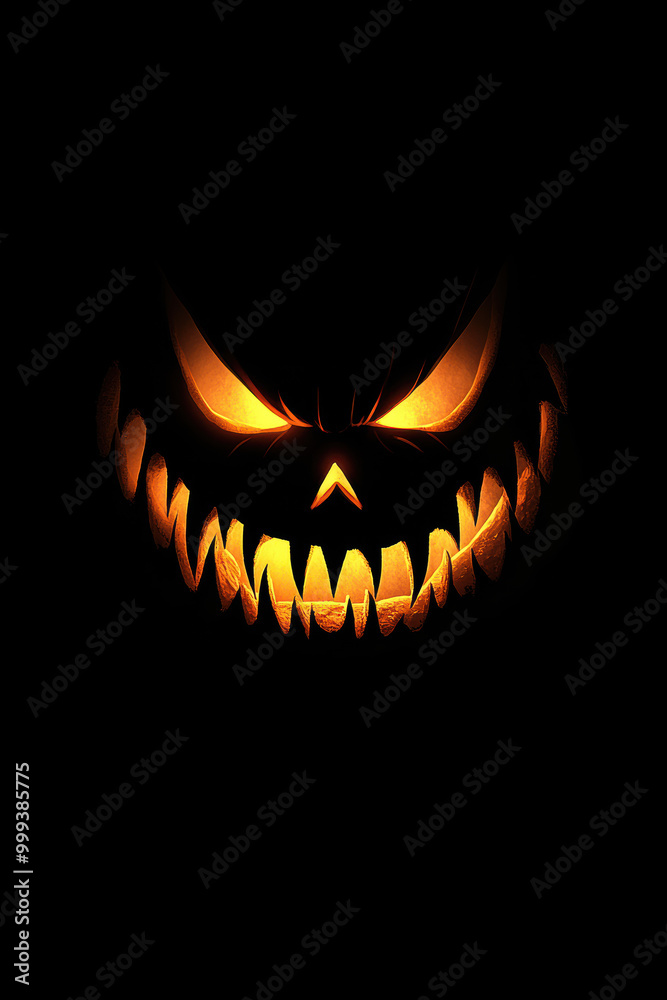 Naklejka premium Scary Halloween jack-o'-lantern in darkness