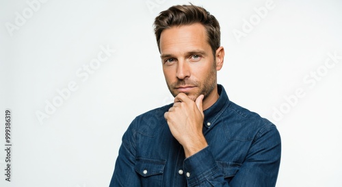 Portrait of a Thoughtful Man in a Denim Shirt