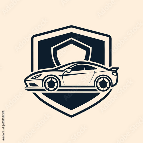 Car inside shield vector illustration