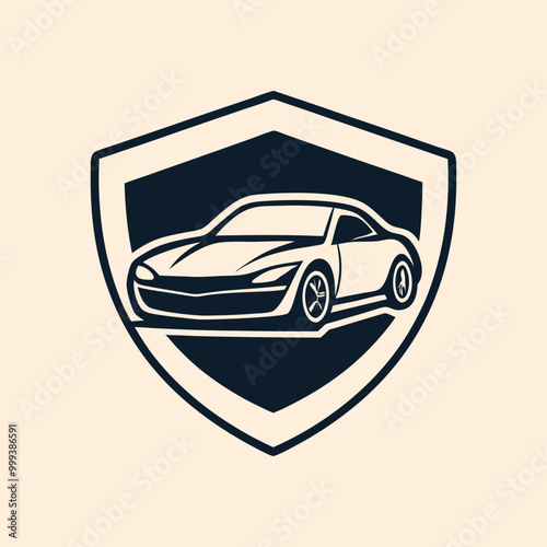 Car inside shield vector illustration