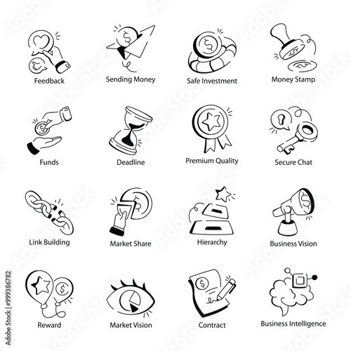 Basic RGBPack of Business and Investment Doodle Icons 

