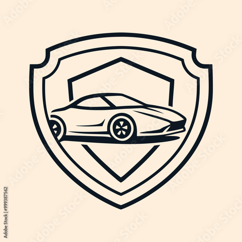 Car inside shield vector illustration