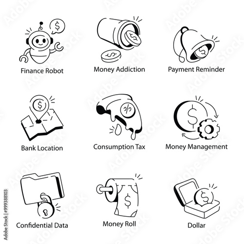 Basic RGBSet of Business Hand Drawn Style Icons 

