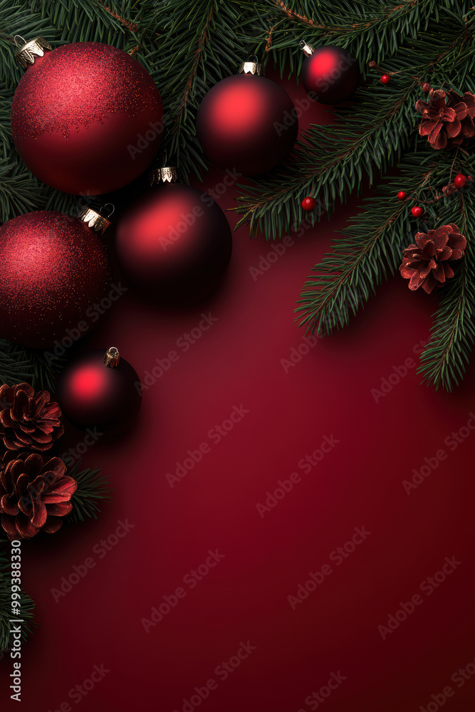 Red Christmas Ornaments and Pine Red Christmas Ornaments and Pine