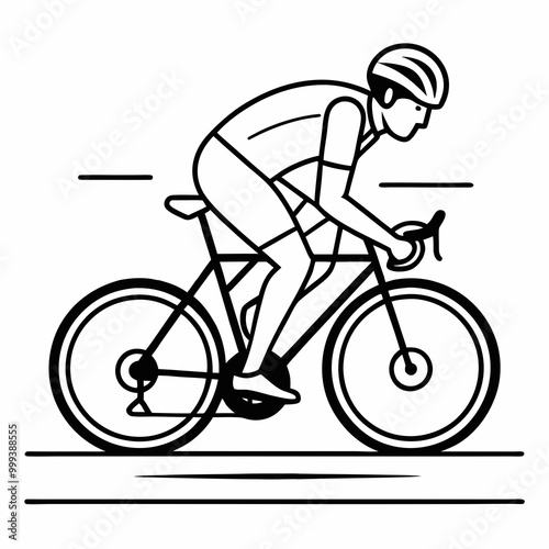 Line art of a cyclist on a race bike on the road vector illustration