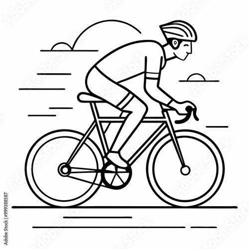 Line art of a cyclist on a race bike on the road vector illustration