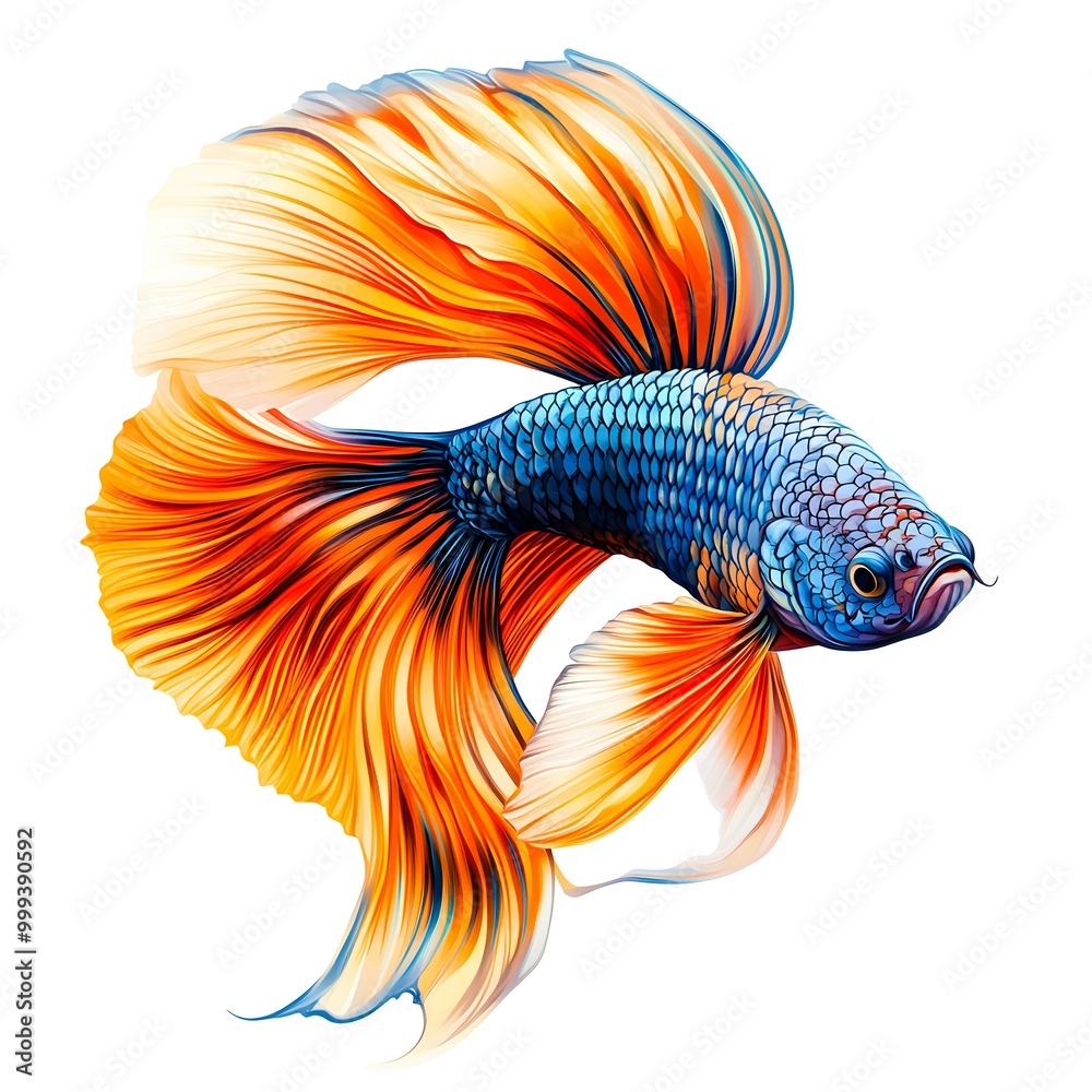 Fototapeta premium Colorful Siamese Fighting Fish with Flowing Fins Isolated on White Background