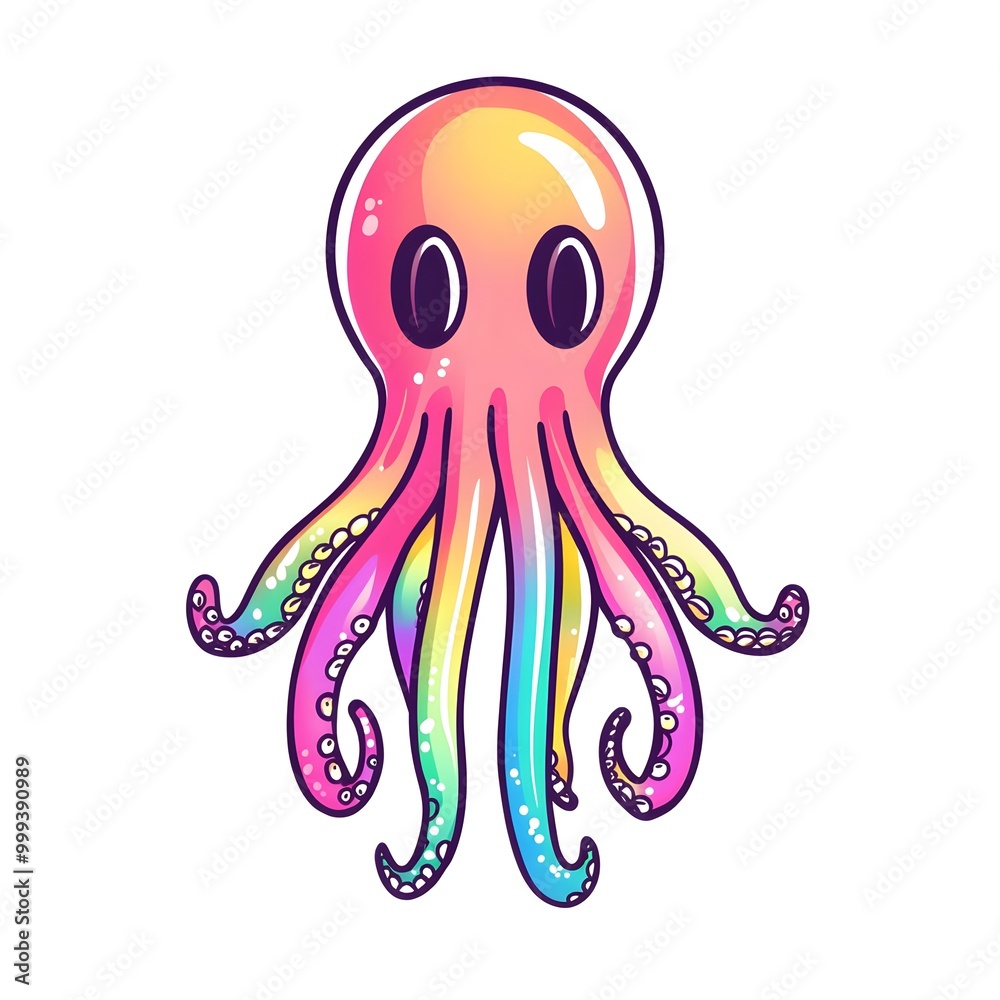 Cute Rainbow Octopus Cartoon Illustration Cute Rainbow Octopus Cartoon Illustration