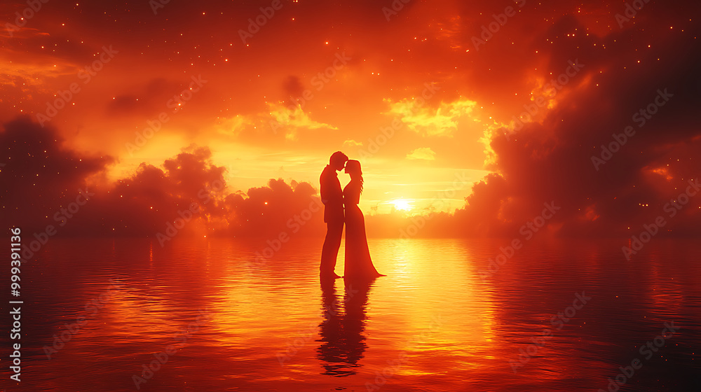 Fototapeta premium Romantic Sunset in Serene Ocean Background