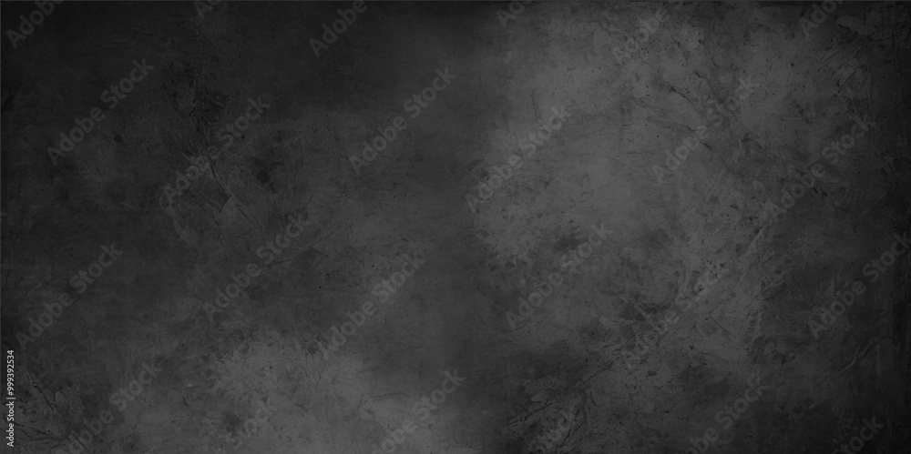 Grey textured wall, dark edges. Grunge background texture image. Old abstract vintage black wallpaper.