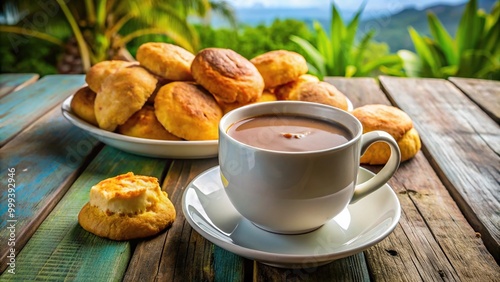A close-up of hot bakes and cocoa tea, a well-known West Indian dish