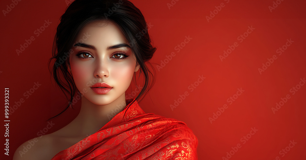 Fototapeta premium Portrait of a Woman in Red Background