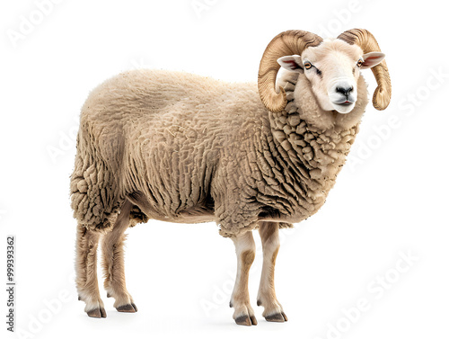 domestic sheep standing isolated on white background