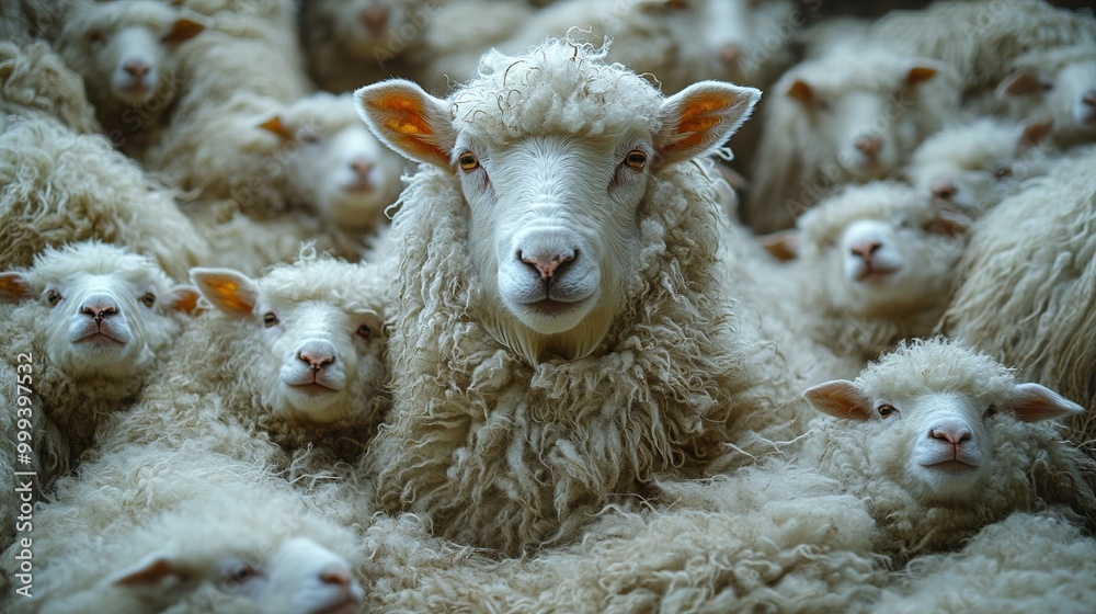 Close Up of a Sheep in a Flock Close Up of a Sheep in a Flock