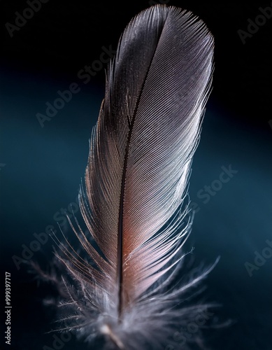 Isolated feather with depth of field highlighting delicate barbs and natural curvature photo