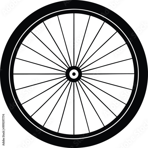 Silhouette of bicycle wheel equipment icon, isolated on black and white