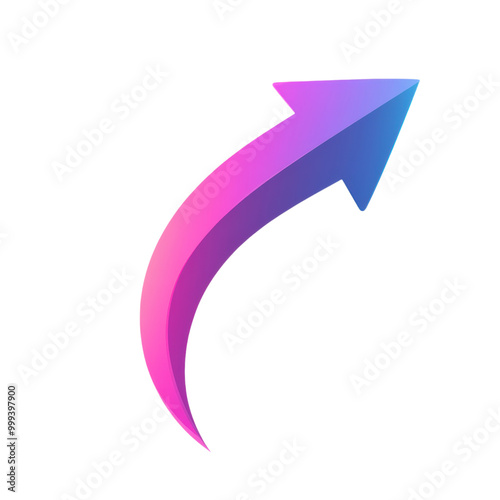 Curved Arrow: A sleek, modern curved arrow with a gradient effect, pointing upwards to represent growth or progress. png, transparent background.