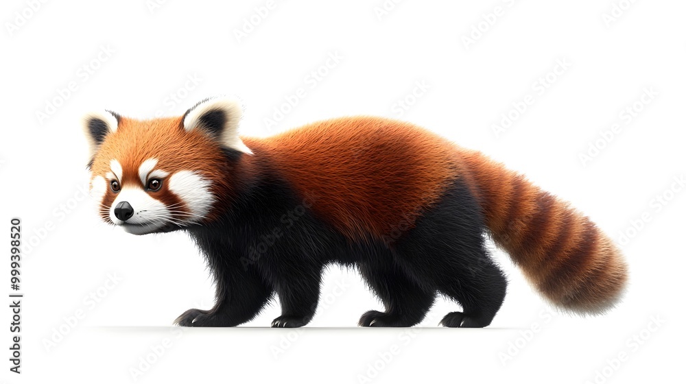 Obraz premium Curious Red Panda Exploring Bamboo Forest with Fluffy Tail and Moody Shadows