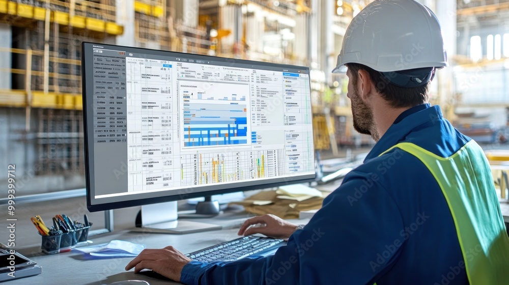 Generate a photo realistic image of scheduling managers optimizing the construction schedule, with project timeline adjustments, scheduling software interface, team collaboration Generate a photo realistic image of scheduling managers optimizing the construction schedule, with project timeline adjustments, scheduling software interface, team collaboration