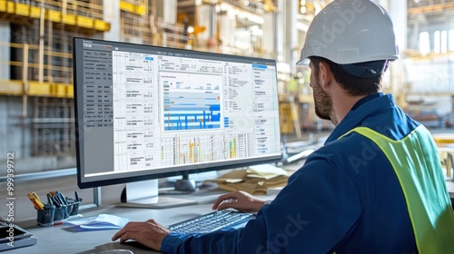 Generate a photo realistic image of scheduling managers optimizing the construction schedule, with project timeline adjustments, scheduling software interface, team collaboration