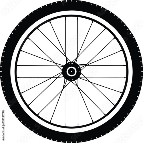 Silhouette of bicycle wheel equipment icon, isolated on black and white