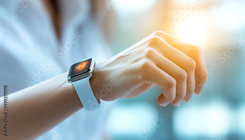 Person checking time on a smartwatch with soft lighting in the background, showcasing modern technology and daily convenience.