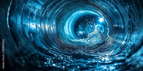 Water flowing from pipe to water source. Technology for clean drinking water and industrial use. Abstract background. Water flow from well to pipe photo