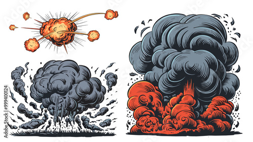Explosion blast vector illustration set, explosive bursts, Generative Ai
