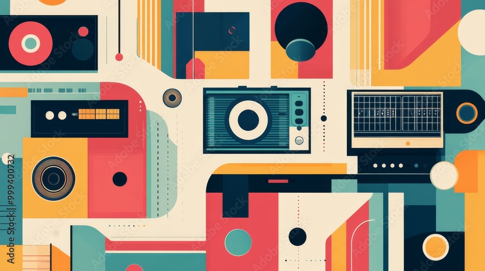 Abstract Colorful Geometric Design with Retro Elements Abstract Colorful Geometric Design with Retro Elements
