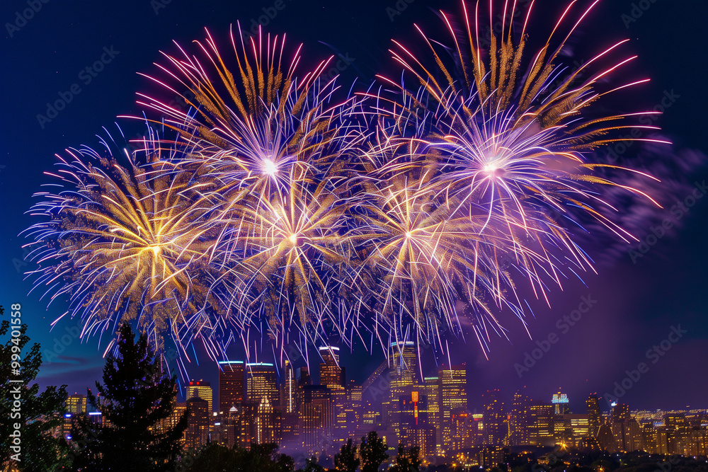 A dazzling fireworks display lights up the night sky A dazzling fireworks display lights up the night sky