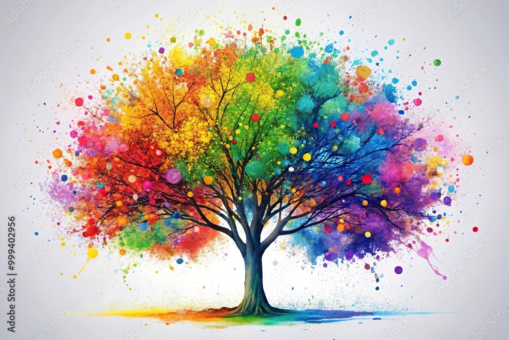 Fototapeta premium Abstract art of colorful paint splatters forming a tree